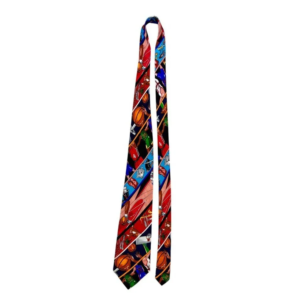 Nicole Miller 90's Novelty 100% silk Basketball PLAYERS Necktie Tie RARE